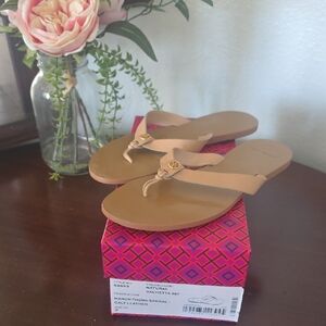 Tory Burch Natural Tan Leather Thong Sandals